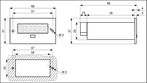 Габаритные и установочные размеры счётчика моточасов для рециркуляторов СМ-1-ВК